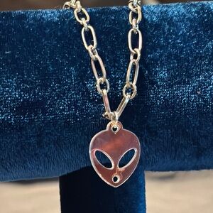 KB Silver tone Alien Pendant Necklace color shift whimsical unique cool girl